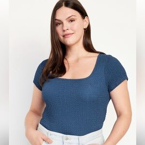 Old Navy blue square neckline‎ XL TALL short sleeve top NWT